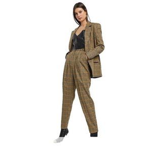 ASOS Sharktooth Plaid Dad Pantsuit High Waisted Boyfriend Tan Gold Womens 6/8